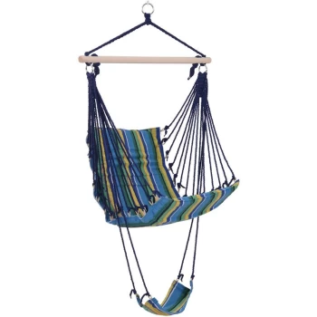 Image of Hammock Swing Chair Hanging Striped Seat w/ Foot Rest Outdoor Garden - Outsunny