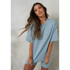 Image of Missguided Coord Tshirt & Cycling Short Set - Blue