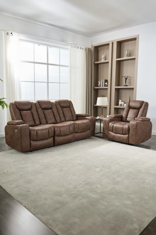 Image of More4Homes Ashton 1+3 Seater Fabric Auto Recliner Sofa Set Brown