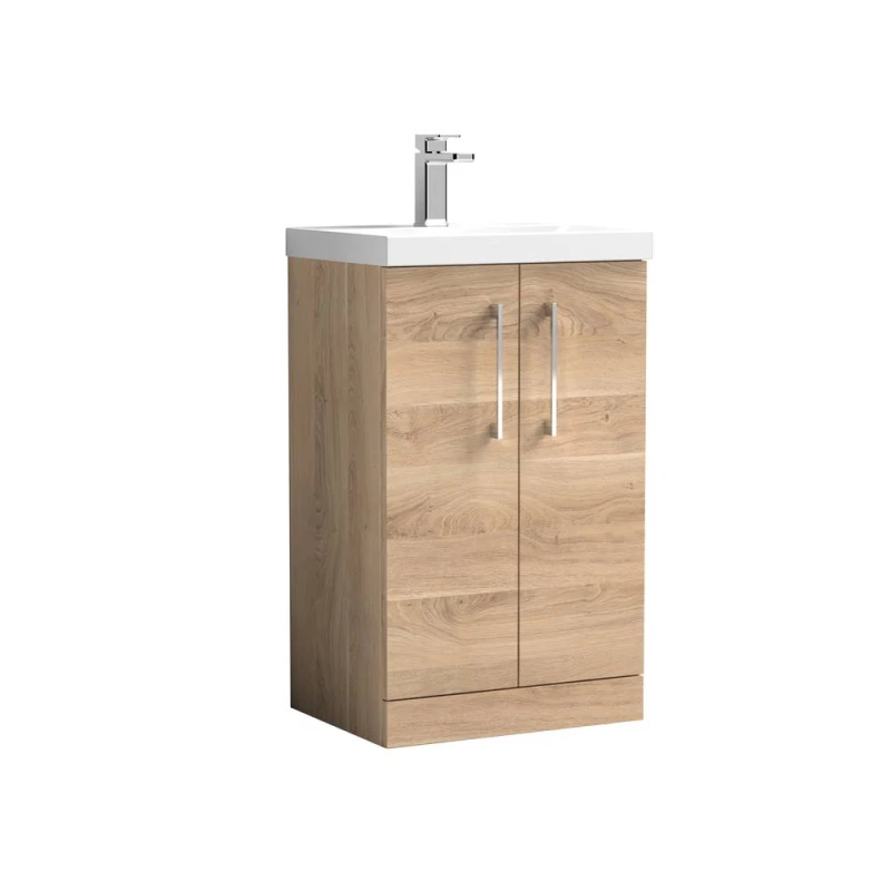 Image of Balterley Modern Bathroom 2 Soft-Close Door Vanity Unit Basin, Light Oak, 500mm in Brown Brown Unisex