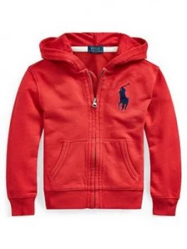 Image of Ralph Lauren Boys Big Pony Zip Through Hoodie - Red, Size 2 Years