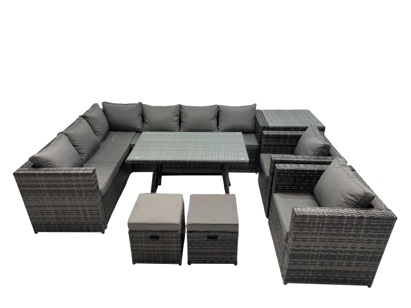 Image of Fimous 10-seater Outdoor PE Rattan Sofa Set with with 2 Chair Side Table in Dark Grey Dark Grey Unisex