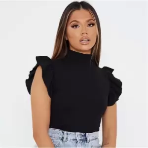 Image of I Saw It First Frill Shoulder High Neck Bodysuit - Black