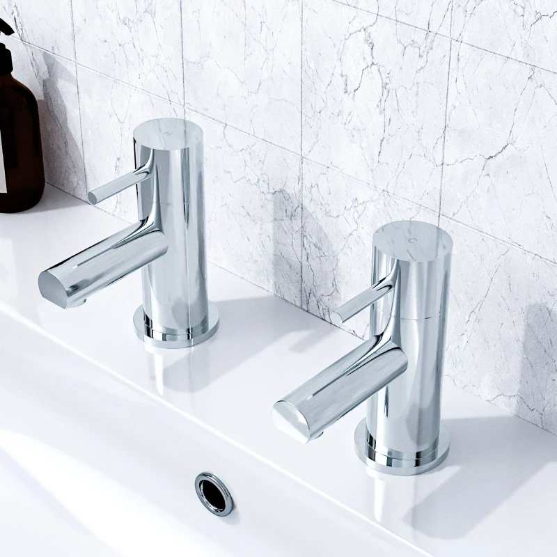 Image of Nes Home Blossom Modern Chrome Single Pair Of Hot & Cold Basin Sink Taps in Silver Silver Unisex