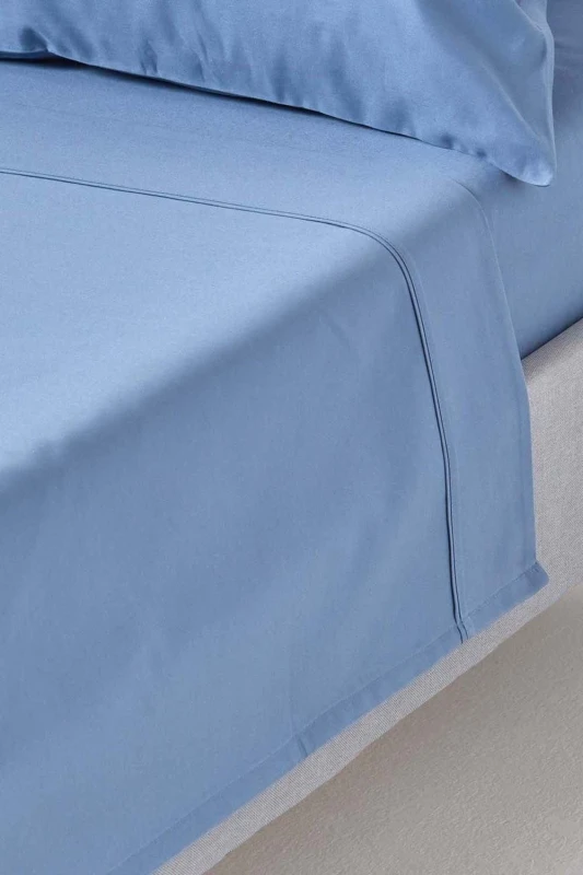 Image of Homescapes Air Force Blue Egyptian Cotton Flat Sheet 1000 Thread Count, Double