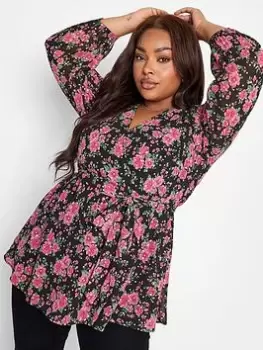 Image of Yours Floral Spot Wrap Top - Black, Size 22, Women