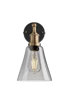 Image of Brooklyn Tinted Glass Flask Wall Light, 6 Inch, Smoke Grey, Brass Holder