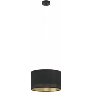 Image of Pendant Ceiling Light Colour Black Shade Black Gold Fabric Bulb E27 1x40W