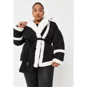 Image of Missguided Plus Size Faux Fur Trim Puffer Jacket - Black
