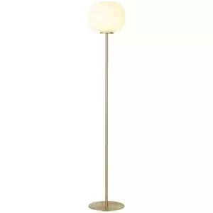 Image of Luminosa Lighting - Luminosa Cheektowaga Medium Oval Ball Floor Lamp E27 Satin Gold Base With Frosted White Glass Globe
