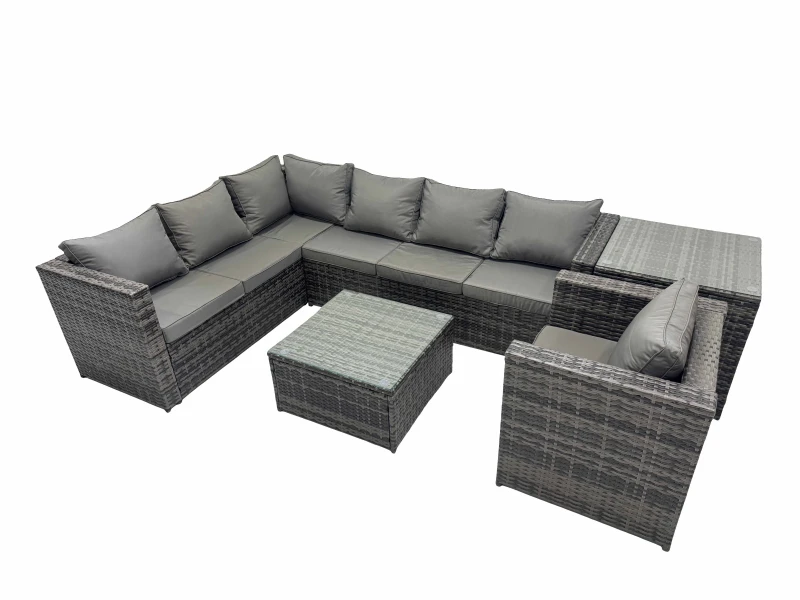 Image of Fimous Patio Furniture Sets with Corner Sofa Chair Coffee Table Side Table in Dark Grey Dark Grey Unisex