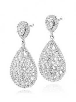 Image of Beaverbrooks Silver Cubic Zirconia Cluster Drop Earrings