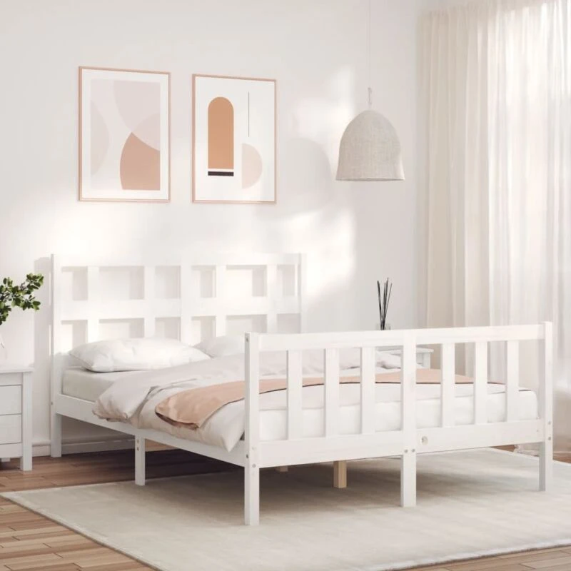 Image of VIDAXL Bed Frame without Mattress White 140x200cm Solid Wood Pine Vidaxl 8720845981822