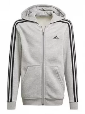 Image of adidas Junior Boys 3s Full Zip Hoody, Grey/Black, Size 7-8 Years