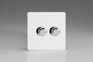 Image of Varilight V-Pro 2 Gang 2-Way 2x250W Dimmer Switch - Screwless Premium White - JDQP252S