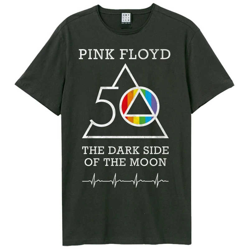 Image of Amplified Amplified Men 50th Anniversary Pink Floyd T-Shirt in Charcoal Size: Small Charcoal S Male 5063470410583