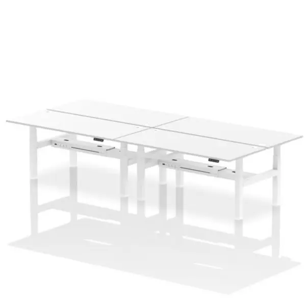 Image of Air Air Back-to-Back 1800 x 800mm Height Adjustable 4 Person Bench Desk White Top with Cable Ports White Frame HASCP4P18800WHTW