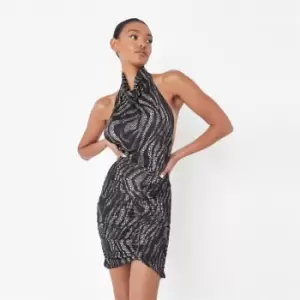 Image of Missguided Neck Mini Dress with Ruched Skirt - Silver