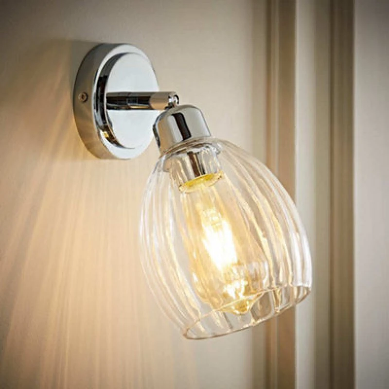 Image of ValueLights ValueLights Cheltenham Ribbed Glass Dome Adjustable Spotlight Wall Light in Metallic Silver Metallic Silver One Size Unisex 5016529274643