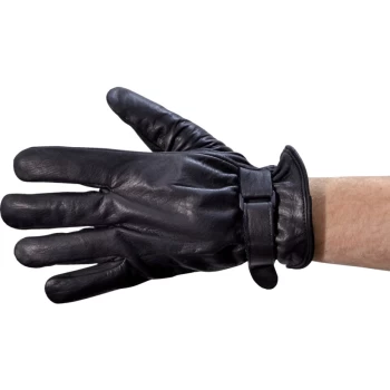 Image of Black, Fleece Lined Leather Gloves - Large