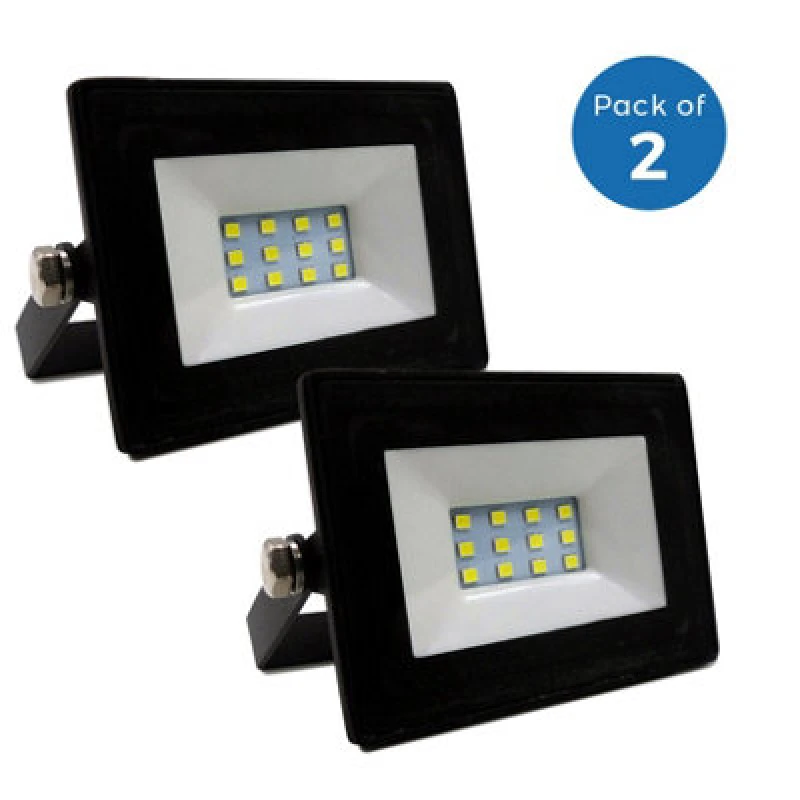 Image of Ener-J 10W Non Pir Slim Line LED Floodlight Black 6000K 90 Lumens Per Watt 2 Year Warranty Pack Of 2