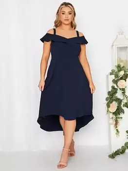 Image of Yours High Low Bardot Dress - Navy, Blue, Size 22, Women