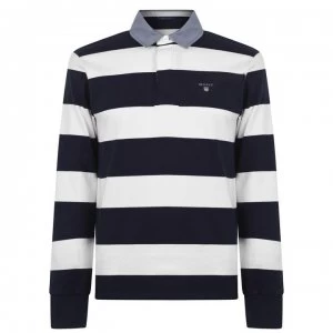 Image of Gant Gant Stripe Rugby Polo Shirt - Navy/White 113