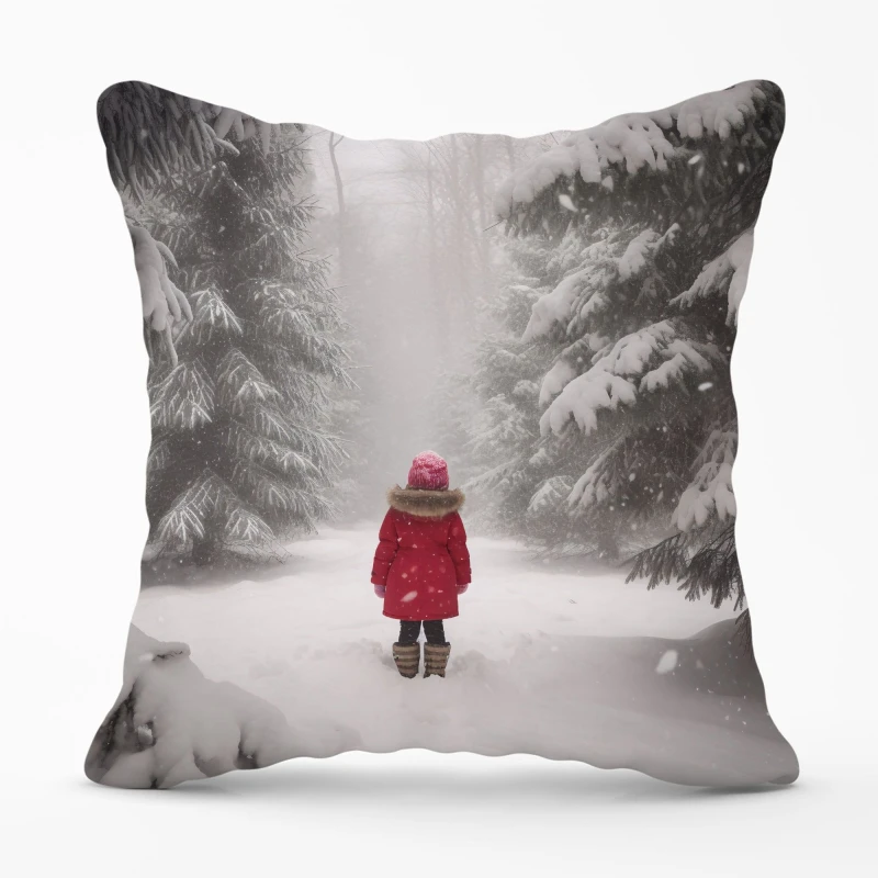 Image of Warren Reed - Designer Little In The Snow Cushions in Red Size: 60cm x 60cm Red Unisex 60cm x 60 cm