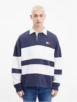 Image of Tommy Jeans Tommy Jeans Tjm Skater Archive Block Rugby Polo Shirt, Twilight Navy, Size S, Men