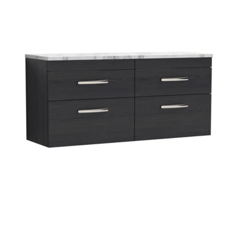 Image of Nuie Athena Wall Hung 4-Drawer Vanity Unit With Laminate Worktop In Gloss White, Sleek Counter Top Vanity Unit In Charcoal Black