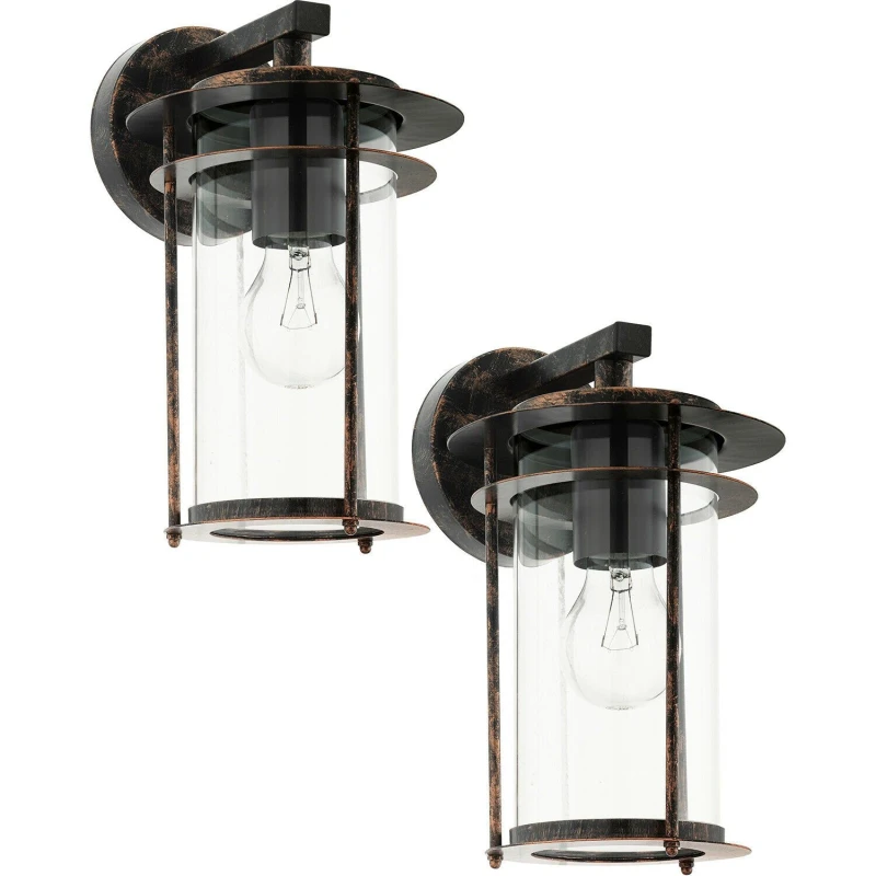 Image of Loops 2 PACK IP44 Outdoor Wall Light Antique Copper & Glass Shade Lamp 1x 60W E27 Copper