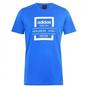 Image of adidas Label Linear Mens T-Shirt - Blue/White