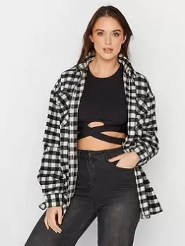 Image of Long Tall Sally Black And White Check Shacket, Black, Size 16, Women