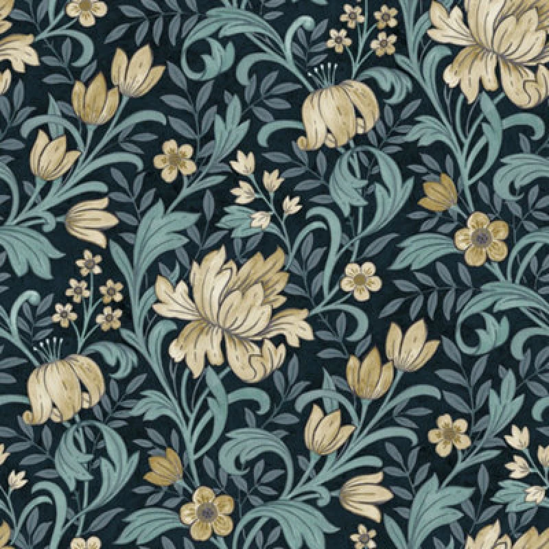Image of Grandeco Marian Vintage Art Nouveau Floral Trail Smooth Wallpaper Blue