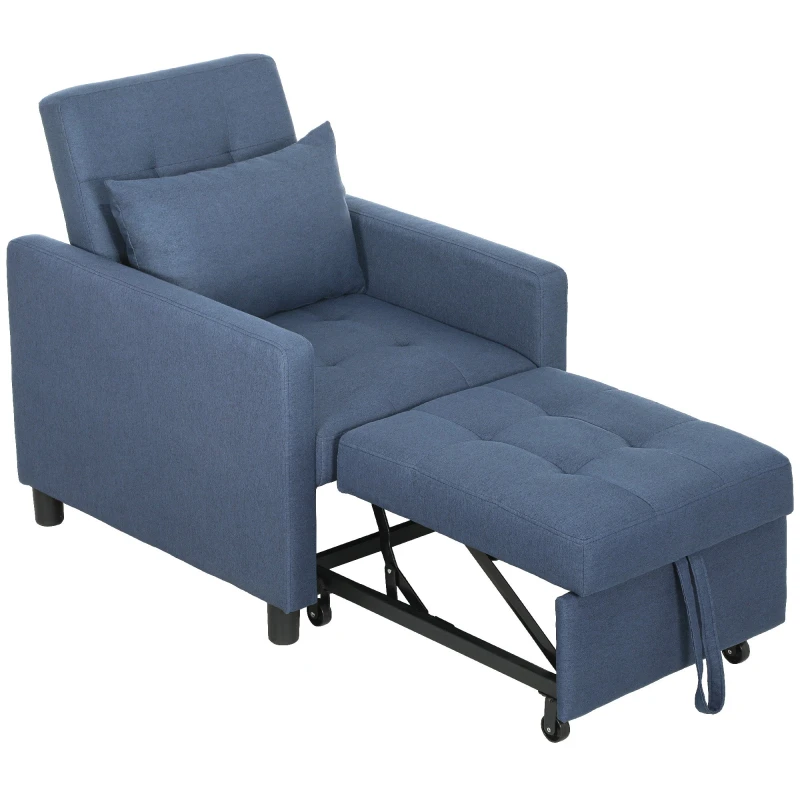 Image of HOMCOM HOMCOM Convertible Single Chair Bed with Upholstered Fabric, Blue Blue One Size Unisex 5063603017641