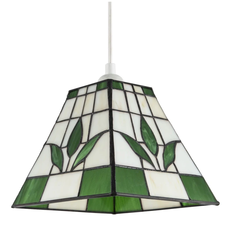 Image of Happy Homewares Traditional Stained Glass Tiffany Square Pendant Lighting Shade in Green Green Unisex