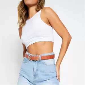 Image of I Saw It First Faux Leather Mock Croc Chain Detail Belt - Brown