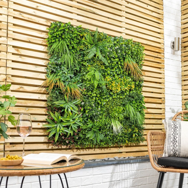 Image of Christow Artificial Plant Living Wall Panels Fence Covering Indoor Outdoor (4 x 50cm by 50cm) Green