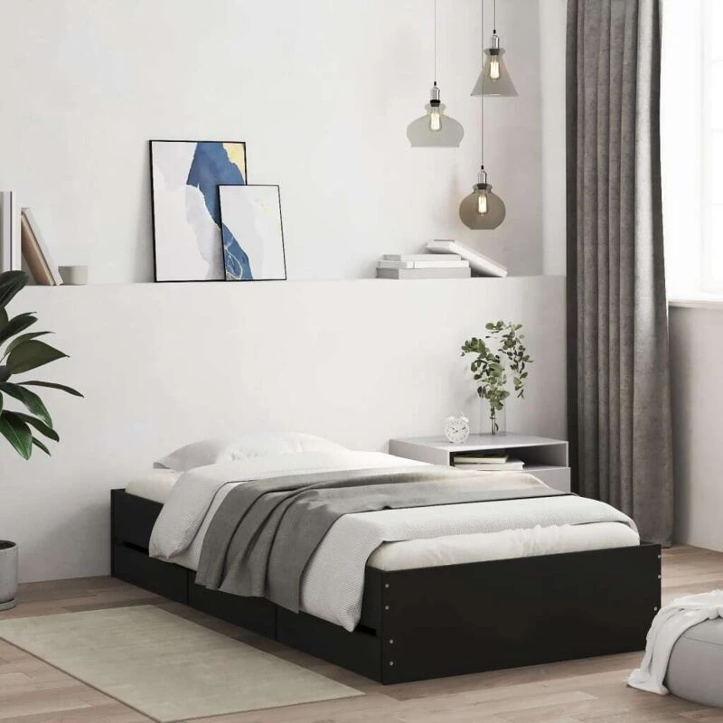Image of VIDAXL Bed Frame with Drawers without Mattress Black 90x190cm Single Vidaxl 3207323