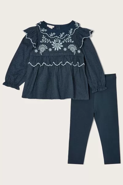 Image of Baby Embroidered Blouse and Leggings Set