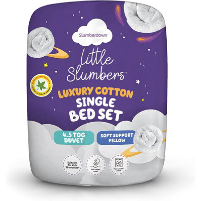Image of Slumberdown Slumberdown Little Slumbers Anti Allergy 4.5 Tog 100% Cotton Kids Single Bedset in White White Single Unisex 5012924055764