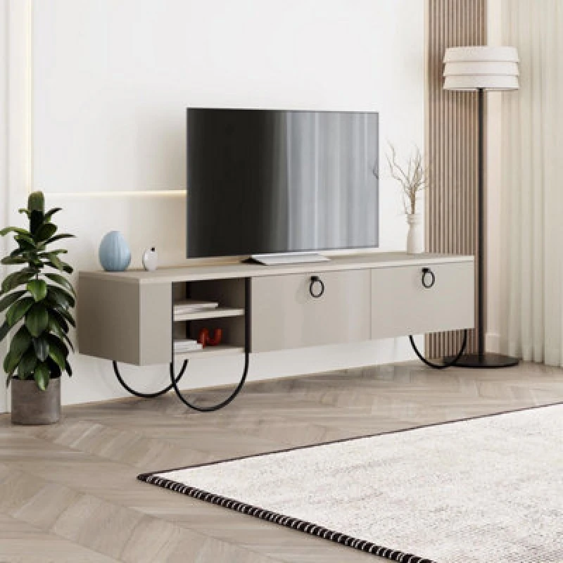 Image of FWStyle FWStyle 2 Door Sandstone Modern TV Unit Stand in Beige Beige One Size Unisex 8683628019801