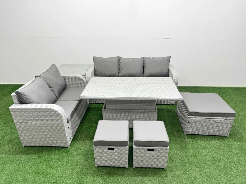 Image of FIMOUS Fimous 8 Seater PE Rattan Wicker Garden Furniture Patio Conservatory Sofa Set with Adjustable Lifting Dining or Coffee Table 3 Seater Sofa Love