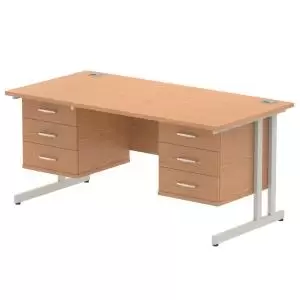 Image of Impulse 1600 Rectangle Silver Cant Leg Desk OAK 2 x 3 Drawer Fixed Ped