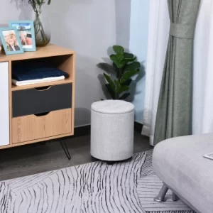Image of HOMCOM Linen Upholstered Round Ottoman Stool Grey
