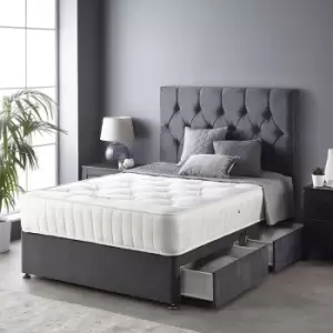 Image of Catherine Lansfield - Boutique Divan Set with Free Ortho Pocket Mattress - Plush Velvet - Strutted Headboard - 2 Drawers - Steel - Divan Size Small