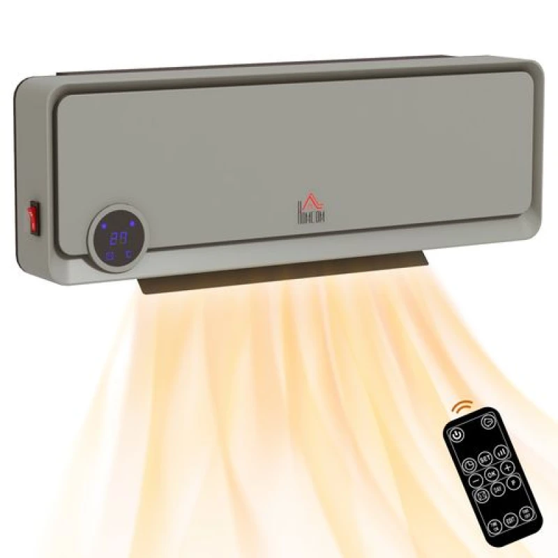Image of HOMCOM HOMCOM 1000W/2000W Wall Downflow Heater 10-49°C Temperature w/ Timer Remote LED Screen in White White One Size Unisex 5056725578503