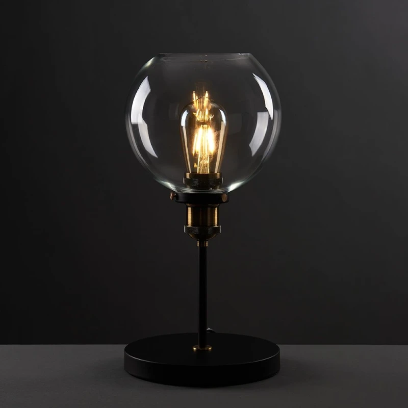 Image of ValueLights Sheridan Pair of Industrial Glass Bowl Gold Trim Black Table Lamps Black