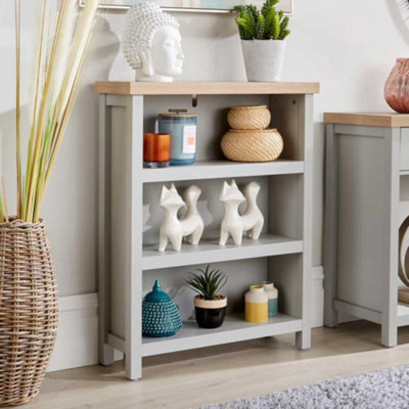 Image of Home Source Avon Low 3 Shelves Bookcase Storage Unit Grey
