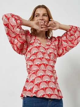 Image of Mint Velvet Jude Print Wrap Top - Red